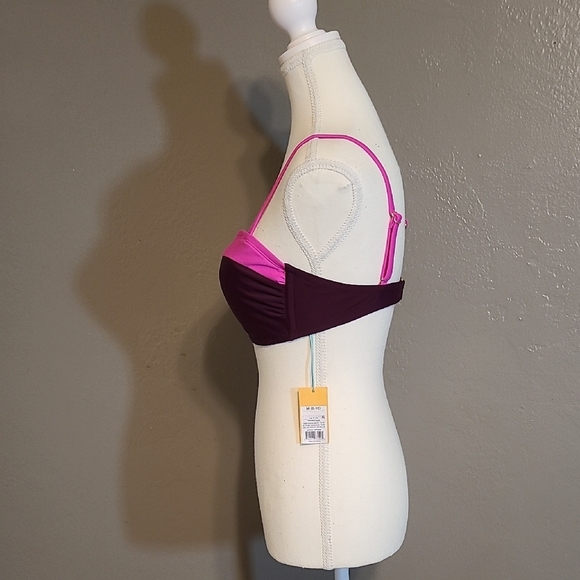 Kona Sol Women's Pink And Purple Color-block Bandeau Bikini Top Size Medium 8/10 - Picture 3 of 7